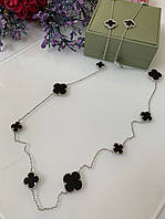 Підвіска Van Cleef & Arpels  ⁇  Ван Кліф  ⁇  конюшина  ⁇  Довга чорна під онікс напилення білим золотом