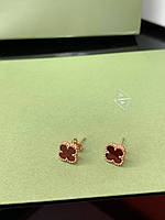 Сережки в стилі Ванкліф покриття рожевим золотом AU750, червоним емаль