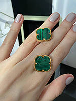 Брендові сережки конюшини позолота на італійській замочку зі смарагдовим каменем, ЛЮКС якість!