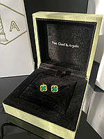 Брендові сережки гвоздики, позолота із зеленим каменем, ЛЮКС якість!