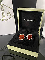 Брендові сережки конюшини на італійській замочку, срібло 925 з бурштиновим каменем