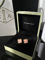 Брендові рожеві сережки гвоздики конюшини, позолота, ЛЮКС якість!