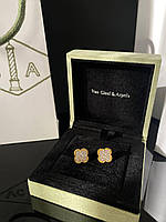 Брендові сережки конюшини, позолота з цирконами, ЛЮКС якість!