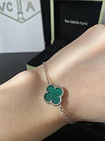 Гарний брендовий срібний браслет із конюшиною, срібло 925 з мармуровим зеленим конюшином, ЛЮКС якість!