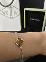 Срібний браслет бренд-ванкліф, срібло 925 з коричневим мармуровим конюшиною, ЛЮКС якість