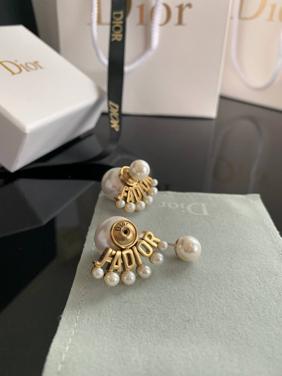 Діор сережки 2 перлини / сережки кульки / перлинні сережки, фото 1