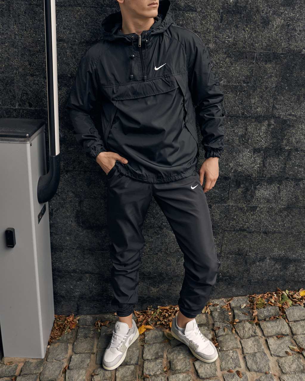 Комплект чоловічий куртка анорак штани Nike чорний спортивний костюм плащівка весняний осінній літній найк, фото 1