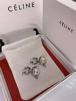 Брендові сережки Селін із перлами, сріблясті, люкс-якість