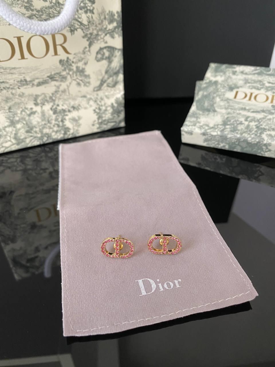 Діор сережки гвоздики з дрібним цирконієм / Сережки гвоздики з рожевими кристалами, фото 1