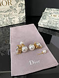 Сережки Діор кульки з підвісним квадратним кристалом / Сережки з перлами, фото 3