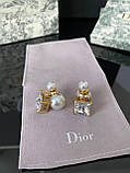 Сережки Діор кульки з підвісним квадратним кристалом / Сережки з перлами, фото 4