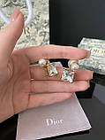 Сережки Діор кульки з підвісним квадратним кристалом / Сережки з перлами, фото 5