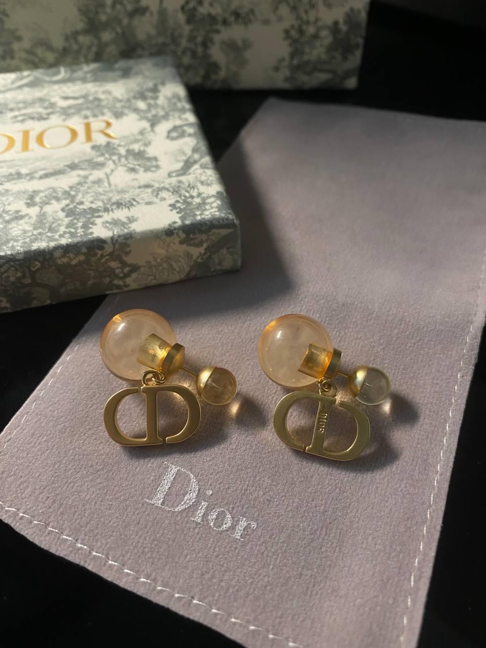 Сережки кульки Діор помаранчеві / Сережки 2 кульки, фото 1