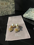Сережки 2 перлини з підвісним серцем / Сережки кульки Діор, фото 2