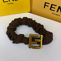 Резинка для волос Фенди Fendi коричневая с брошкой логотипом