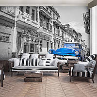 3D фото обои авто 254 x 184 см Транспорт - Старая голубая машина (13333P4)+клей