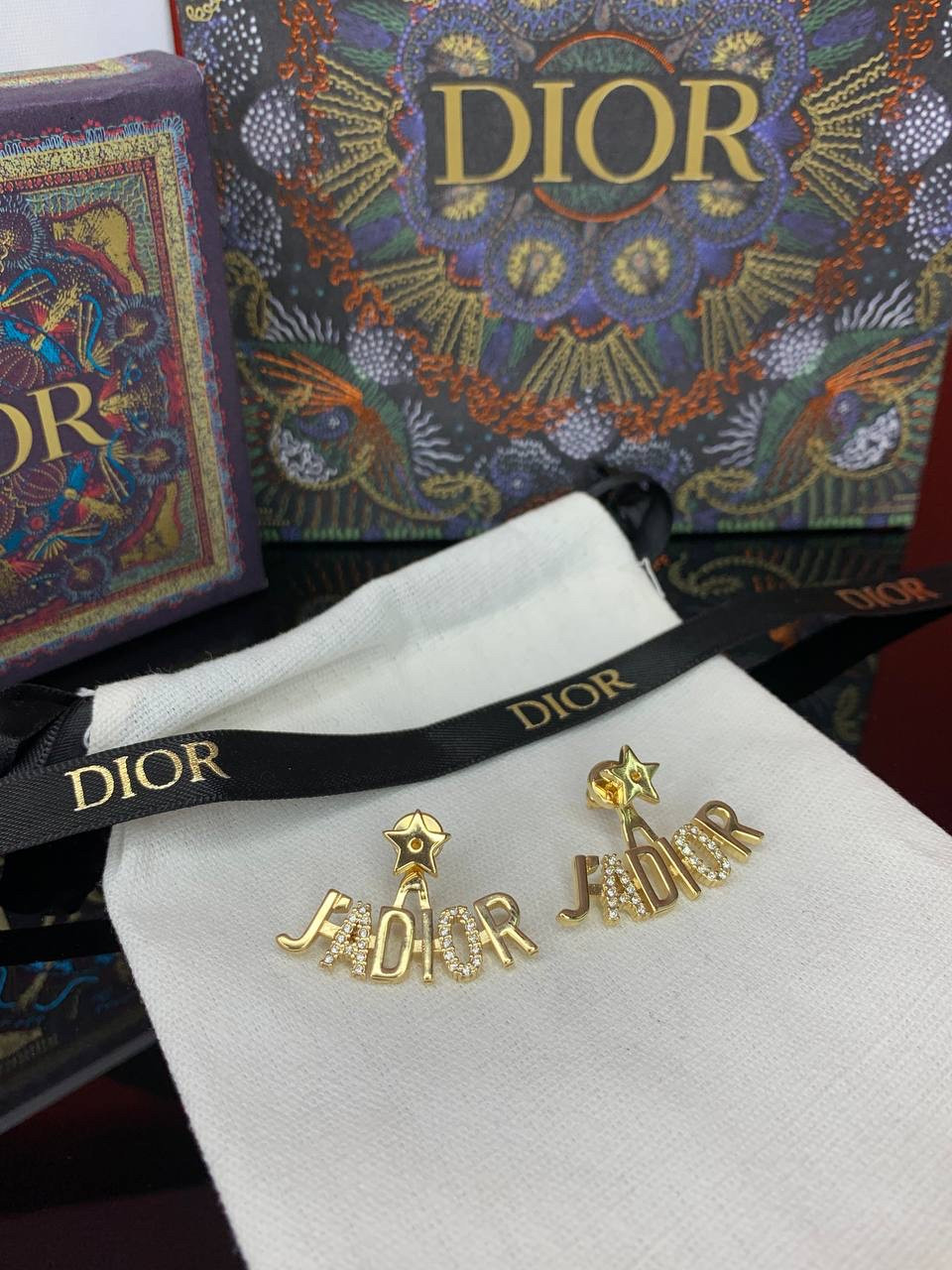 Сережки Діор буківки / Брендові сережки з цирконієм, позолота 18 К, фото 1