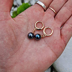 Позолочені сережки чорними штучними перлами | Позолота 18к | Сережки XUPING | Медичне золото, фото 2