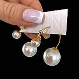 Сережки дві перлини, позолота. Легкі та комфортні. Надійна застібка, фото 2