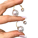 Сережки дві перлини, позолота. Легкі та комфортні. Надійна застібка, фото 7