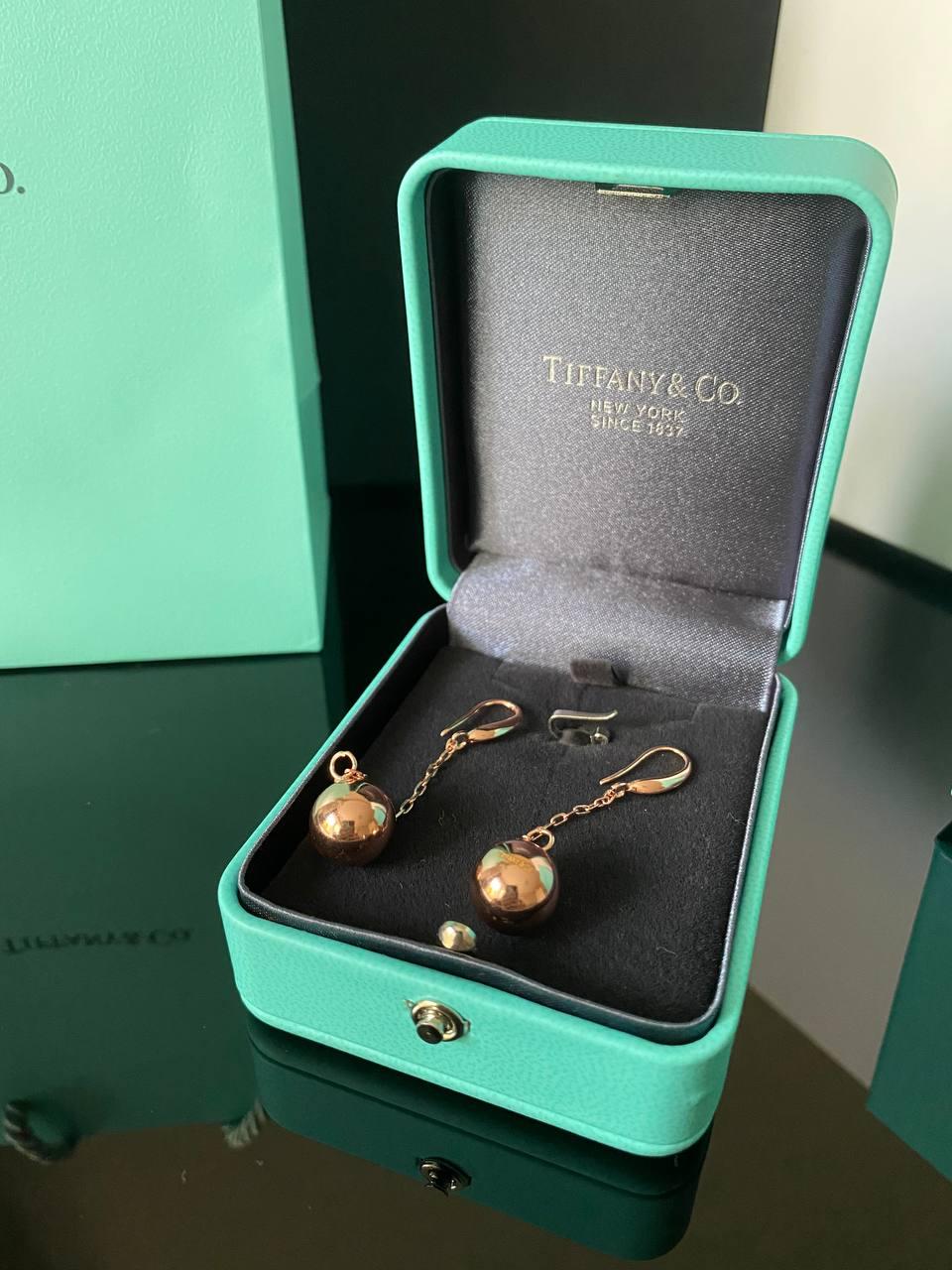 Сережки кульки на ланцюжку позолота 18 т/упаковані в мішечок Tiffany