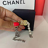 Браслет люкс у стилі Шанел — ланцюг і перли. Логотип усипаний цирконієм, фото 2