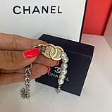 Браслет люкс у стилі Шанел — ланцюг і перли. Логотип усипаний цирконієм, фото 4