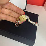 Браслет люкс у стилі Шанел — ланцюг і перли. Логотип усипаний цирконієм, фото 6