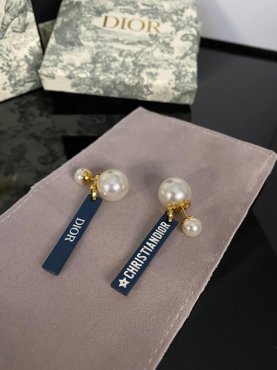 Сережки Діор дві перлини / Сережки кульки з перлами та підвіскою, фото 1