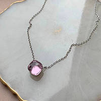 Підвіска Помелато посріблені з квадратним каменем рожевого кольору