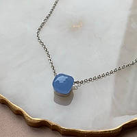 Підвіска Помелато посріблені з квадратним каменем блакитного кольору