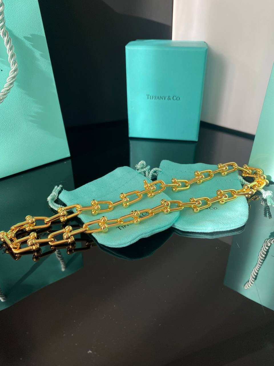 Tiffany Тіффані кольє підвіска великий ланцюг позолота/упакована в мішечок Tiffany
