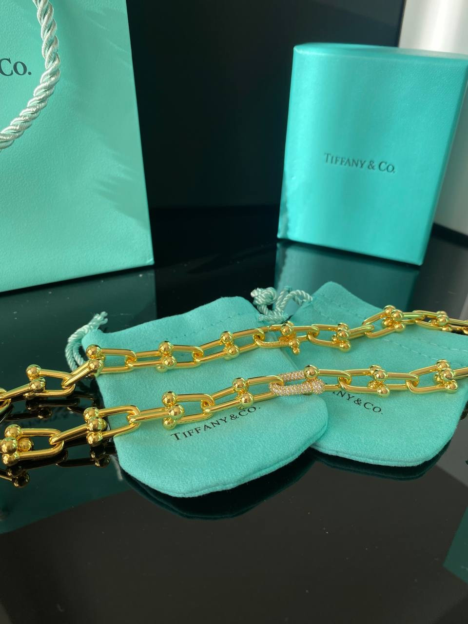 Tiffany Тіффані ланцюг підвіска велика позолота/упакована в мішечок Tiffany