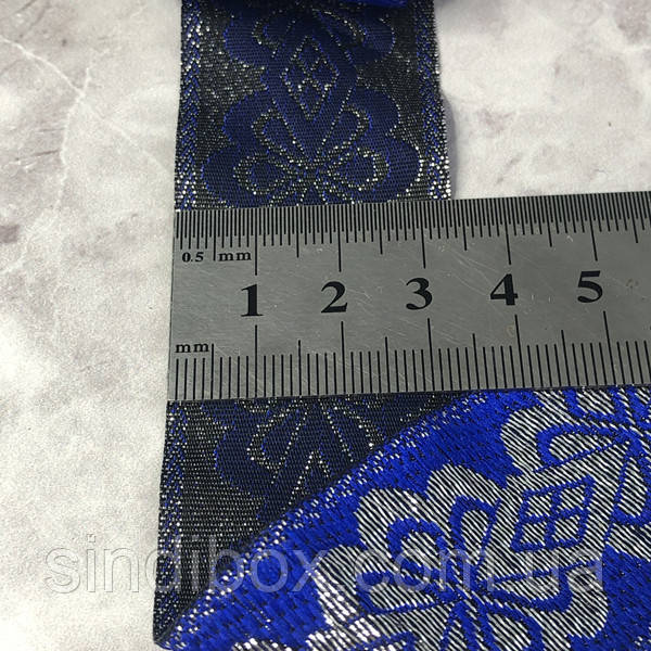 Тесьма с орнаментом люрекс 35 мм - синяя с серебром - фото 4 - id-p1790350654