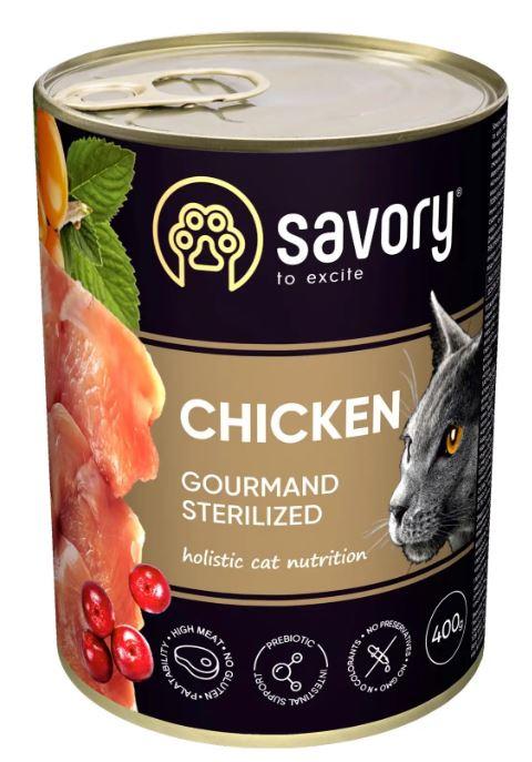 Вологий корм Savory Cat Can Adult для стерилізованих котів Курка k 400g