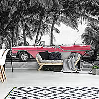 Флизелиновые 3D ретро фото обои 254 x 184 см Транспорт - Старая красная машина на стоянке (13337V4)+клей