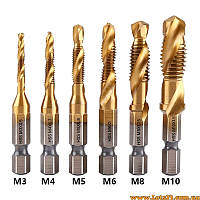 6шт Набір свердел-метиків HSS Drillpro DB-C4 M3/M4/M5/M6/M8/M10 спиральне свердло-мітчик для нарізування різі