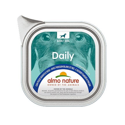 Вологий корм для собак Almo Nature Daily Dog WHITE FISH & RICE біла риба і рис паштет 100 г, фото 1