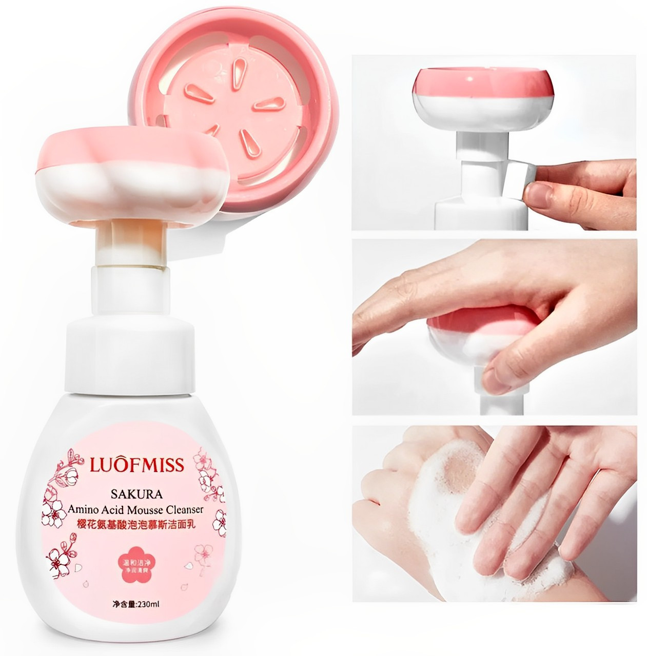 Очисний мус-пінка для вмивання з амінокислотами LUOFMISS Sakura Amino Acid Mousse Cleanser
