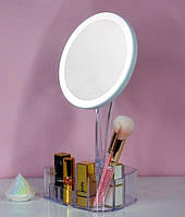 Косметическое настольное круглое зеркало Cosmetic Mirror HH098 26 LED на подставке с подсветкой Белое