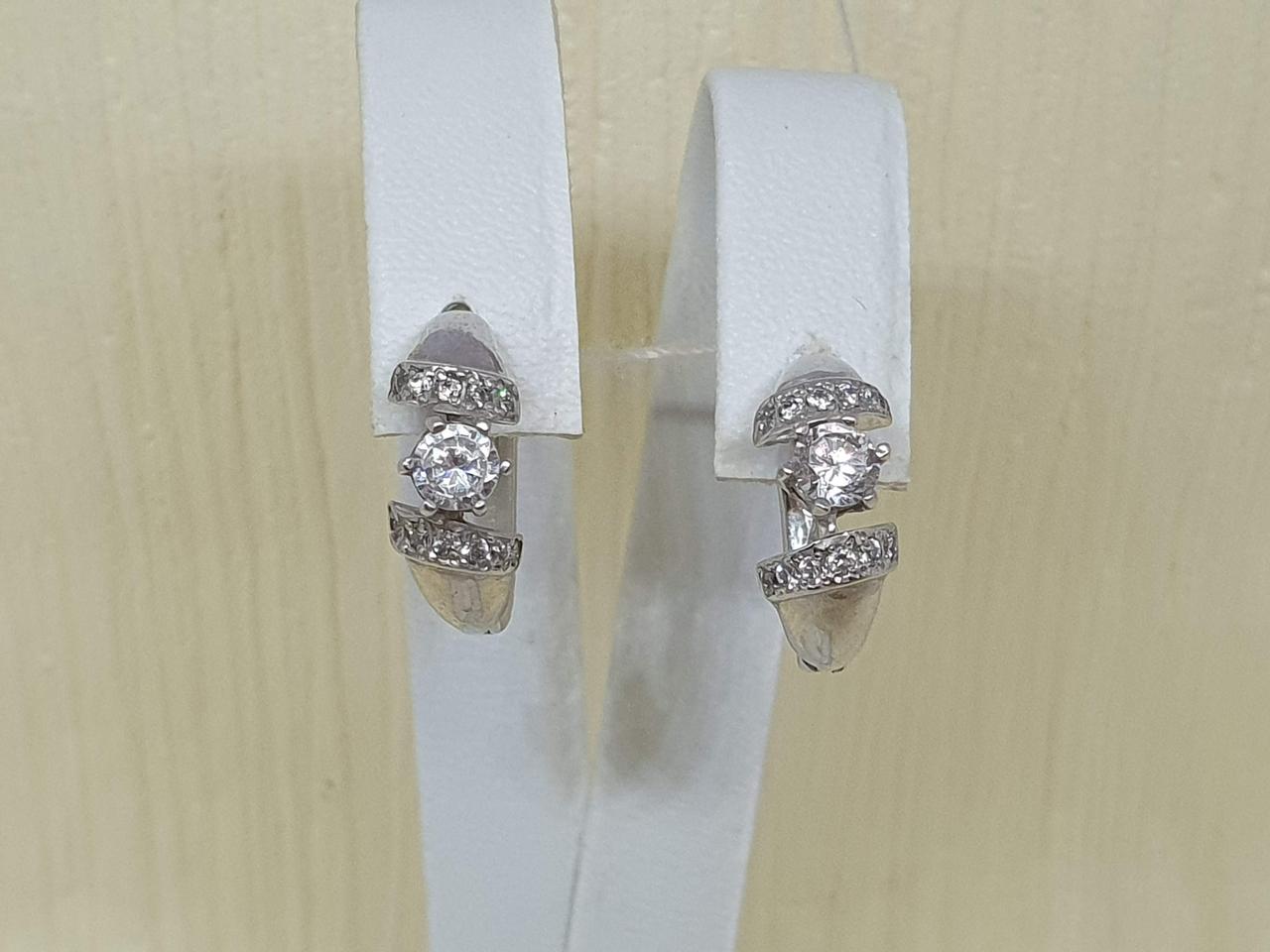 Срібні сережки з фіанітами.  2203Р-CZ ПИКАССО