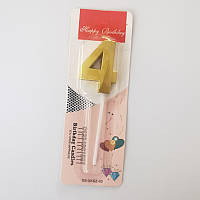 Свічка цифра міні "4" золота грань