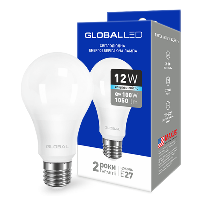LED лампа GLOBAL A60 12W 220V E27 (яркий свет) - фото 1 - id-p301017214