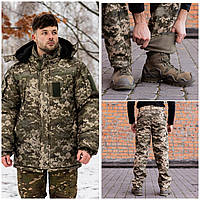 Зимовий комплект: Бушлат тактичний на флісі Піксель (плащівка) + Тактичні штани на флісі піксель