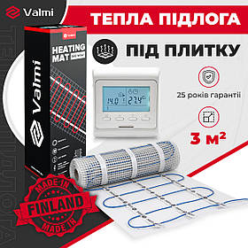 Тепла підлога під плитку Valmi Mat 3м² /600Ват/200Вт/м² двожильний кабельний мат з терморегулятором E51