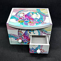 Дерев'яна скринька для прикрас, дитяча скринька Єдиноріг райдужний, комод 11х11х7 см з висувними ящиками