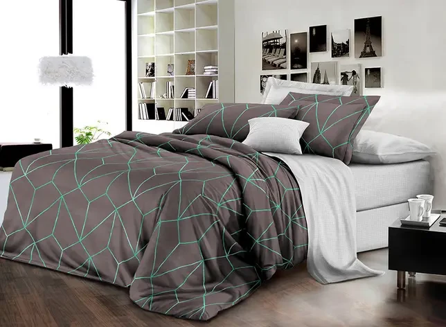 Полуторний комплект постільної білизни 150х220 Ранфорс LUX на блискавці (20436) Двоколірна постільна білизна, фото 1