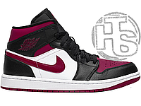 Женские кроссовки Air Jordan 1 Mid Bred Toe Black White Noble Red 554724-066