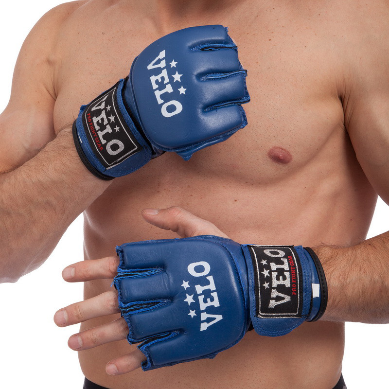 Перчатки для смешанных единоборств кожаные Zelart Velo Fighter 4024 размер L Blue - фото 5 - id-p1790625348