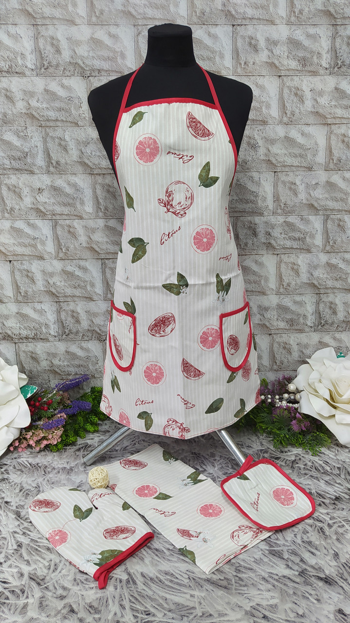 Набір кухонний 4в1 (фартух+рушник+прихватка+рукавиця) тканина льон Н-1000